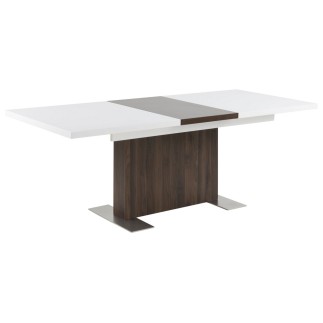 Très jolie table avec rallonge, BRICA, très brillante, extérieur recouvert d’une feuille en noyer