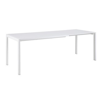 Table à manger avec rallonge Brita, haute, dessus blanc, table laquée brillante