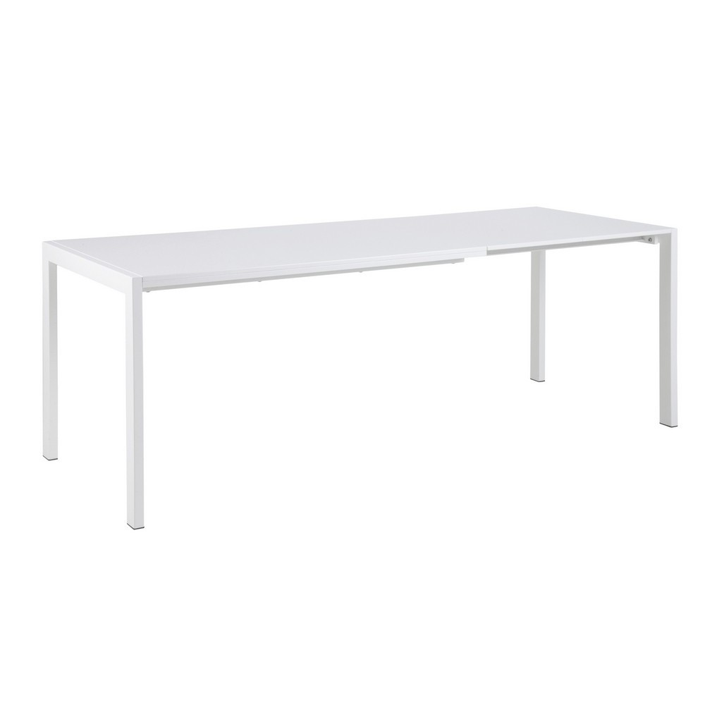 Table à manger avec rallonge Brita, haute, dessus blanc, table laquée brillante