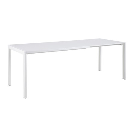 Table à manger avec rallonge Brita, haute, dessus blanc, table laquée brillante