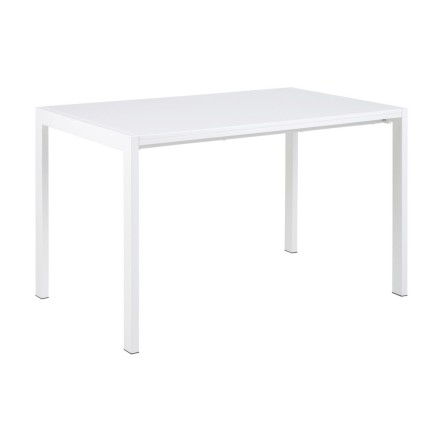 Table à manger avec rallonge Brita, haute, dessus blanc, table laquée brillante