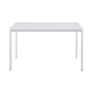 Table à manger avec rallonge Brita, haute, dessus blanc, table laquée brillante