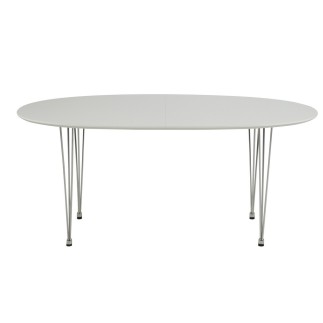 Table à manger Carini, blanc, 2 extensions sur rail