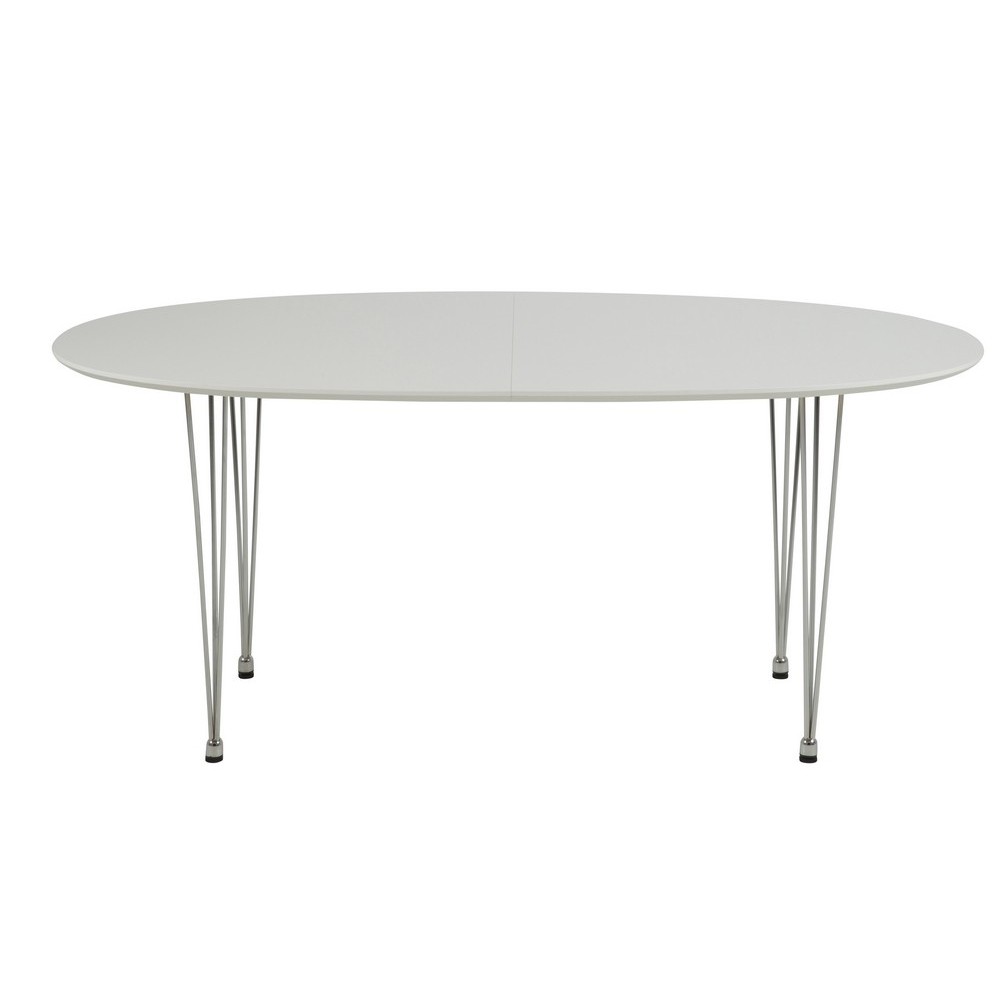 Table à manger Carini, blanc, 2 extensions sur rail