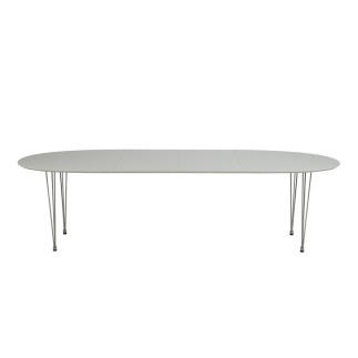 Table à manger Carini, blanc, 2 extensions sur rail
