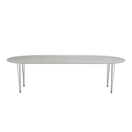 Table à manger Carini, blanc, 2 extensions sur rail