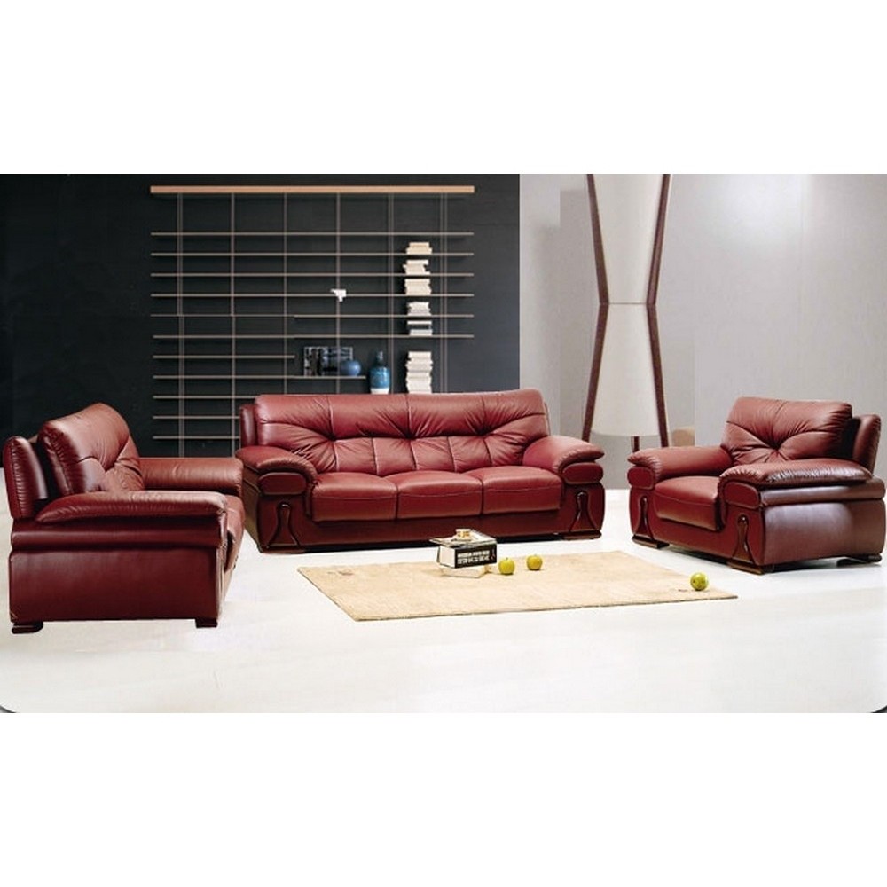 Ensemble OXFORD 3 pièces: composé d'un canapé 3 places + 2 places + fauteuil en cuir luxe italien vachette, bordeaux