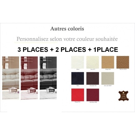 Ensemble OXFORD 3 pièces: composé d'un canapé 3 places + 2 places + fauteuil en cuir luxe italien vachette, couleur personnalisé