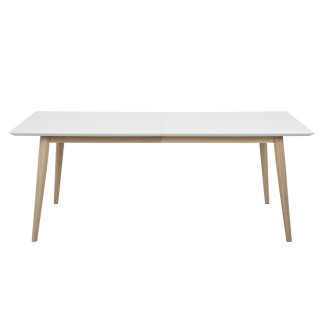 Table à manger CENZA, bois, plateau blanc laqué