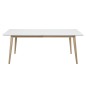 Table à manger CENZA, bois, plateau blanc laqué, bicolore bois et blanc