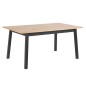 Grande table à manger CHARLENE, plaqué chêne sauvage, huilé, bicolore pied noir/ plateau bois