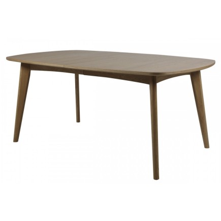 Table à manger MARIE, coins ronds, bois massif, placage chêne. (sans rallonge). Modèle foncé.
