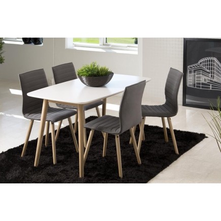 Table à manger NAMASKAR, chêne massif, plateau laqué blanc, bois/blanc