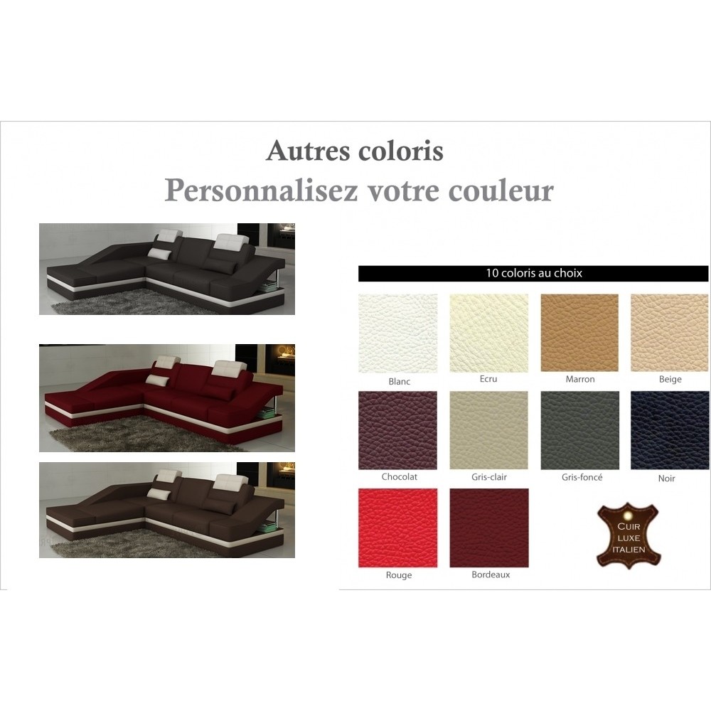 Canapé d'angle en cuir italien 5 places ELVIR, couleurs personnalisées, angle gauche Canapé d'angle en cuir italien 5 places ELVIR, couleurs personnalisées, angle gauche