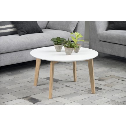 Table basse MONA, plateau en bois laqué, bois/blanc