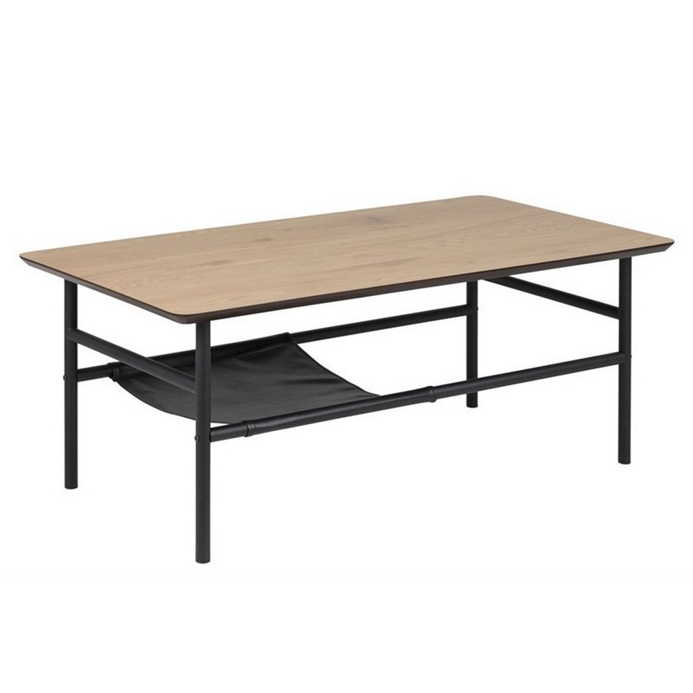 Table basse OLGA, feuille de chêne sauvage, étagère noire, bois cendré/noir