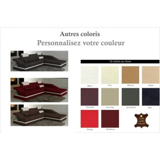 Canapé d'angle en cuir italien 5 places ELVIR, couleurs personnalisées, angle droit