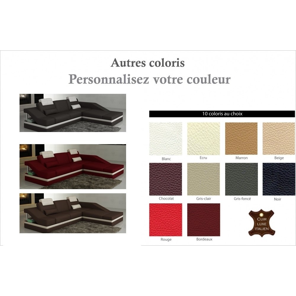 Canapé d'angle en cuir italien 5 places ELVIR, couleurs personnalisées, angle droit Canapé d'angle en cuir italien 5 places ELVIR, couleurs personnalisées, angle droit