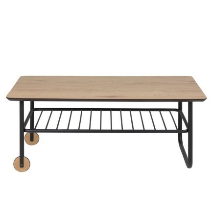 Table basse WHITNEY, feuille de chêne sauvage, base en métal, bois/noir