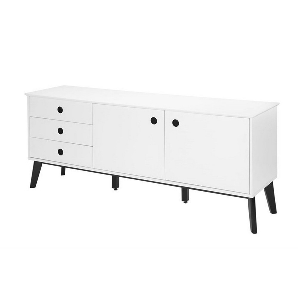 Buffet CEDRIC, 2 portes, 3 tiroirs, blanc, blanc laqué/noir