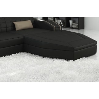 Canapé d'angle en cuir italien 5 places ELSON, noir et beige