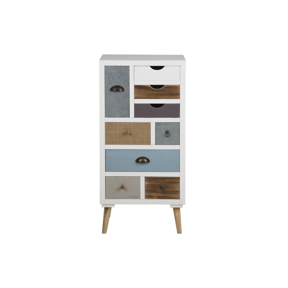 Commode TANYA, bois blanc, 9 tiroirs, multicolore