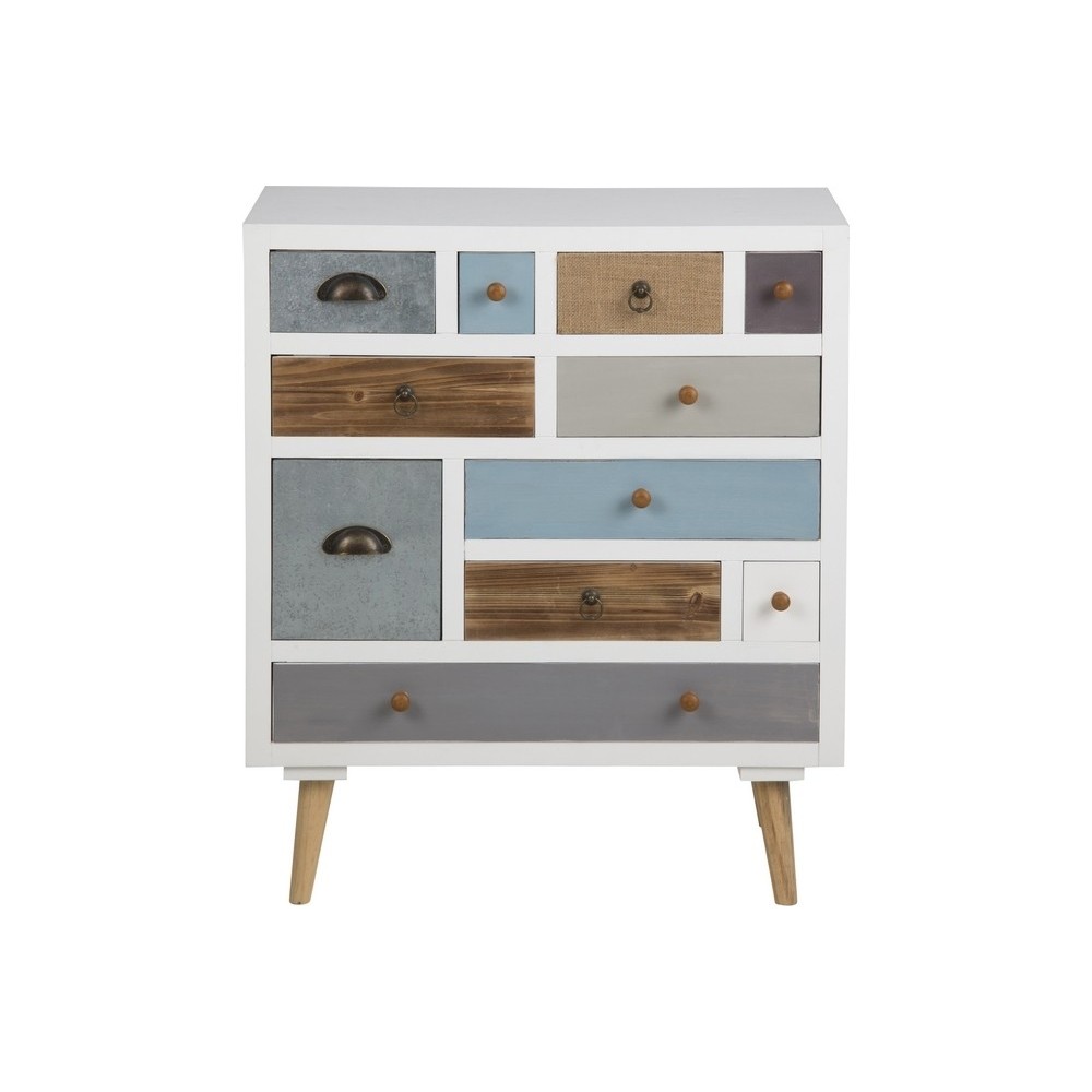 Commode TANDY, bois blanc, 11 tiroirs, multicolore