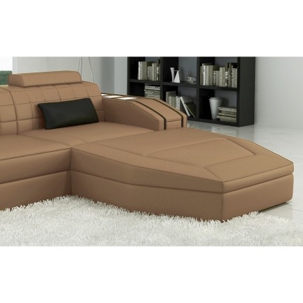 Canapé d'angle en cuir italien 5 places ELSON, beige et noir, angle droit