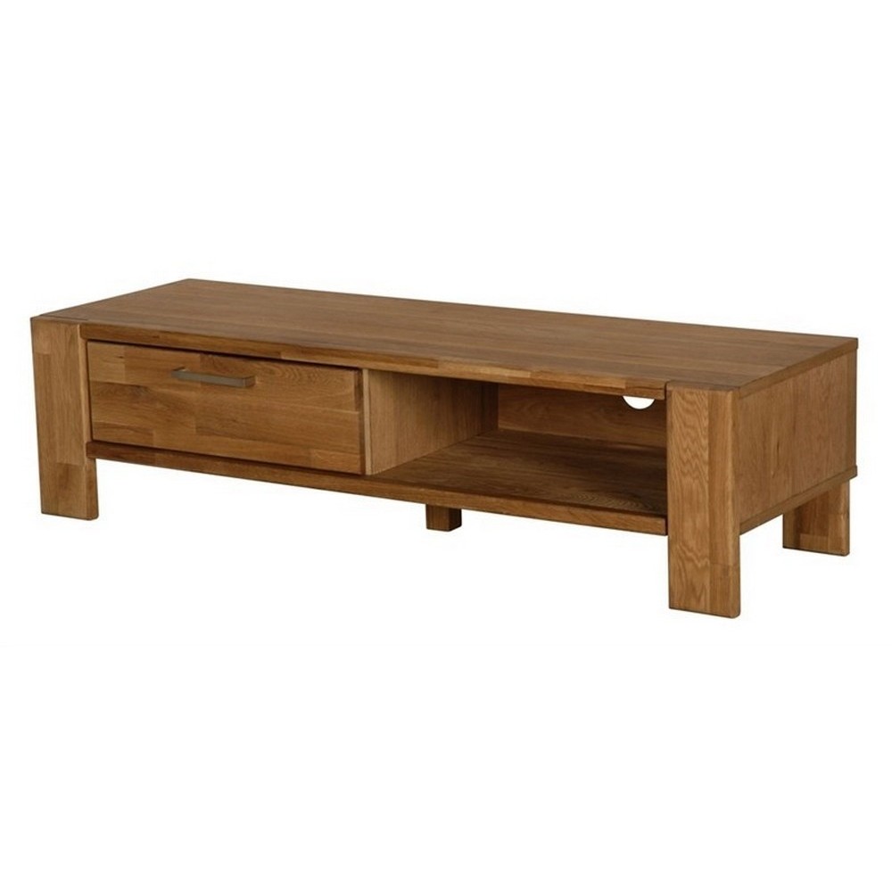 Meuble télé RIMONA, plaqué chêne sauvage, 1 tiroir, bois