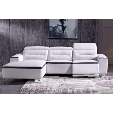 Acompte de la commande , Canapé d'angle relax en cuir buffle italien de luxe funrelax, blanc et noir, angle gauche.