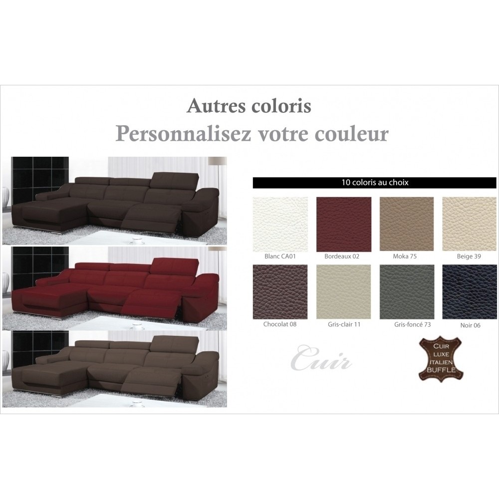 Acompte pour la commande , canapé d'angle double relax en cuir de buffle italien de luxe 5 places birelax, couleur personnalisée