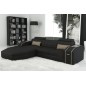 Canapé d'angle en cuir italien 5 places ELSON, noir et beige, angle gauche