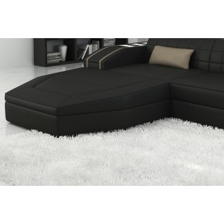 Canapé d'angle en cuir italien 5 places ELSON, noir et beige