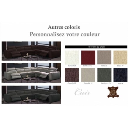 1er paiement de la commande de Mme bernadette allegret, Canapé d'angle double relax en cuir de buffle italien de luxe 7/8 places