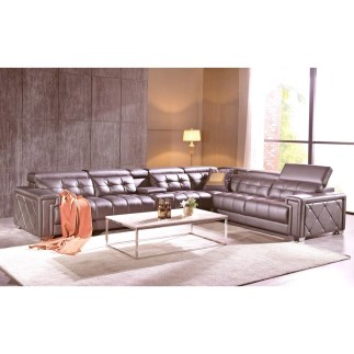 Canapé d'angle en cuir de buffle italien de luxe, 6/7 places, PRESTIGIA, couleur moka, angle droit