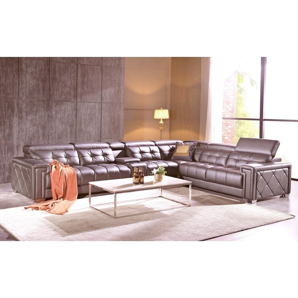 Canapé d'angle en cuir de buffle italien de luxe, 6/7 places, PRESTIGIA, couleur moka, angle droit Canapé d'angle en cuir de buffle italien de luxe, 6/7 places, PRESTIGIA, couleur moka, angle droit