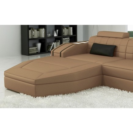 Canapé d'angle en cuir italien 5 places ELSON, beige et noir, angle gauche