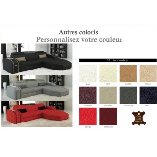 Canapé d'angle en cuir italien 5 places ELSON, couleur personnalisée