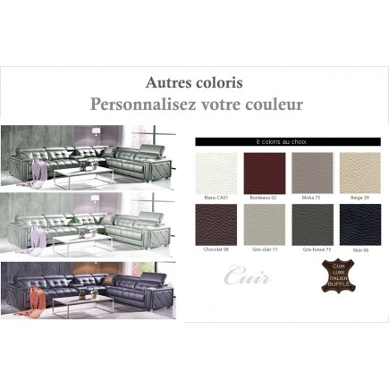 Canapé d'angle en cuir de buffle italien de luxe, 6/7 places, PRESTIGIA, couleur personnalisée, angle droit