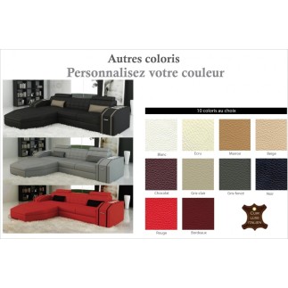 Canapé d'angle en cuir italien 5 places ELSON, couleur personnalisée
