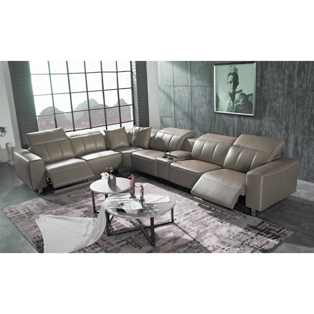 Canapé d'angle relax en cuir de buffle italien de luxe avec 2 relax électriques, 7/8 places, MONTE CARLO, couleur moka, angle ga