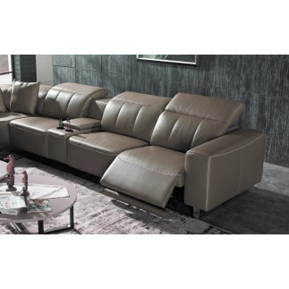 Canapé d'angle relax en cuir de buffle italien de luxe avec 2 relax électriques, 7/8 places, MONTE CARLO, couleur moka, angle ga