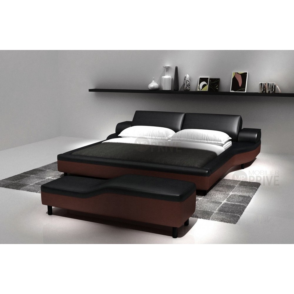 Lit en cuir italien de luxe ATHENA, noir et chocolat, 180x200