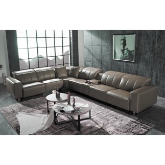 Canapé d'angle relax en cuir de buffle italien de luxe avec 2 relax électriques, 7/8 places, MONTE CARLO, couleur moka, angle ga