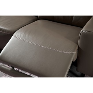 Canapé d'angle relax en cuir de buffle italien de luxe avec 2 relax électriques, 7/8 places, MONTE CARLO, couleur moka, angle ga