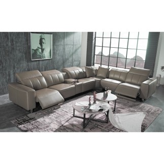 Canapé d'angle relax en cuir de buffle italien de luxe double relax électrique, 7/8 places, MONTE CARLO, couleur moka, angle dro
