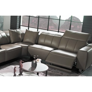 Canapé d'angle relax en cuir de buffle italien de luxe double relax électrique, 7/8 places, MONTE CARLO, couleur moka, angle dro