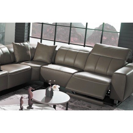 Canapé d'angle relax en cuir de buffle italien de luxe double relax électrique, 7/8 places, MONTE CARLO, couleur moka, angle dro