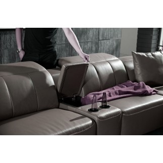 Canapé d'angle relax en cuir de buffle italien de luxe double relax électrique, 7/8 places, MONTE CARLO, couleur moka, angle dro