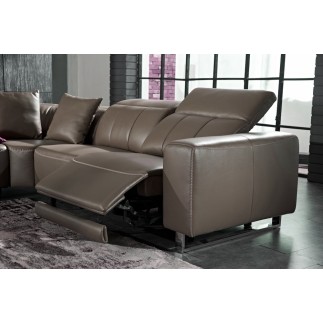 Canapé d'angle relax en cuir de buffle italien de luxe double relax électrique, 7/8 places, MONTE CARLO, couleur moka, angle dro